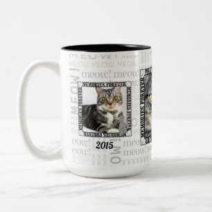 Cat Pet Memorial Black and White Name Photo Tweekleurige Koffiemok
