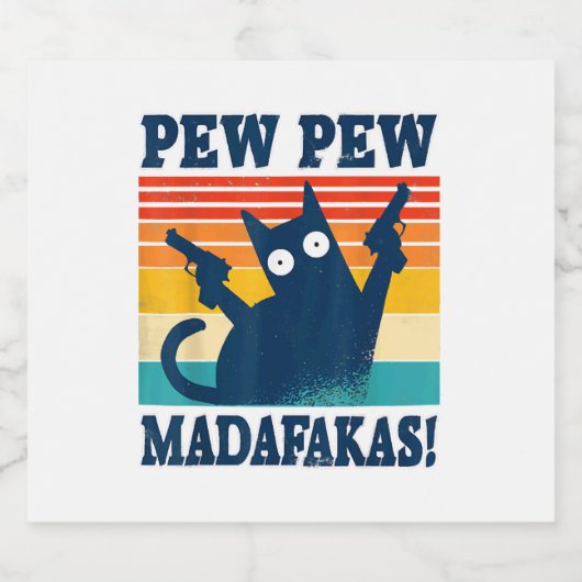 Cat Pew Pew Madafakas Crazy Cat Pistool Sparkling Wijnetiket (Enkel label)