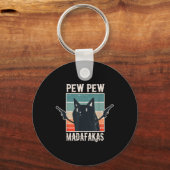 Cat Pew Pew Madafakas Retro  Gift Sleutelhanger (Voorkant)