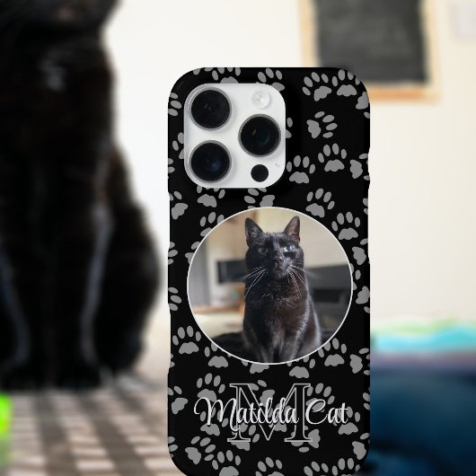 Cat Photo Paw Print Patroon Gepersonaliseerd iPhone Hoesje