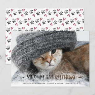 Cat Photo Snowy Brush Script MEOWY ALLES Feestdagenkaart