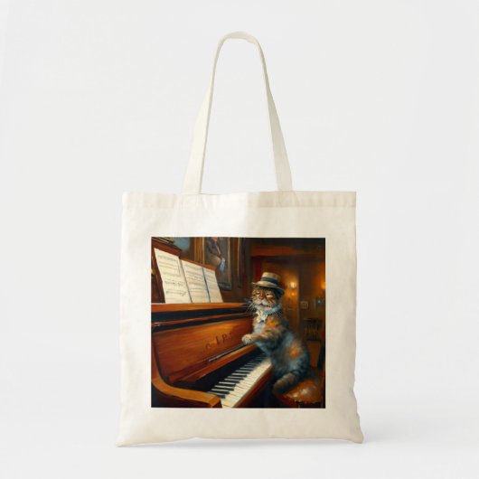 Cat pianist tote bag (Voorkant)