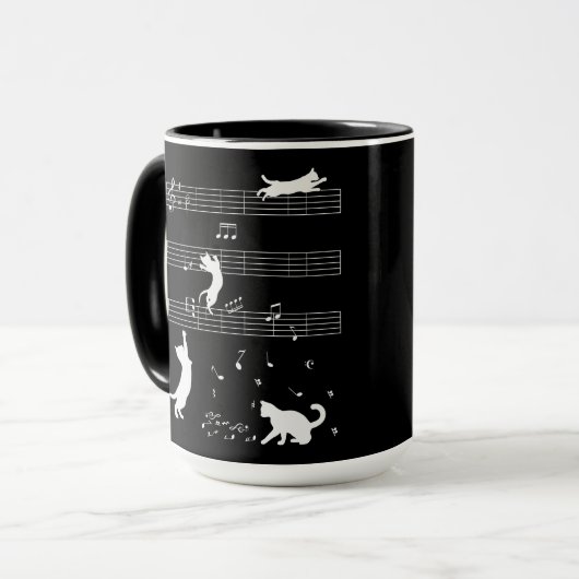 Cat Piano Notes Party Café Mug (Devant gauche)