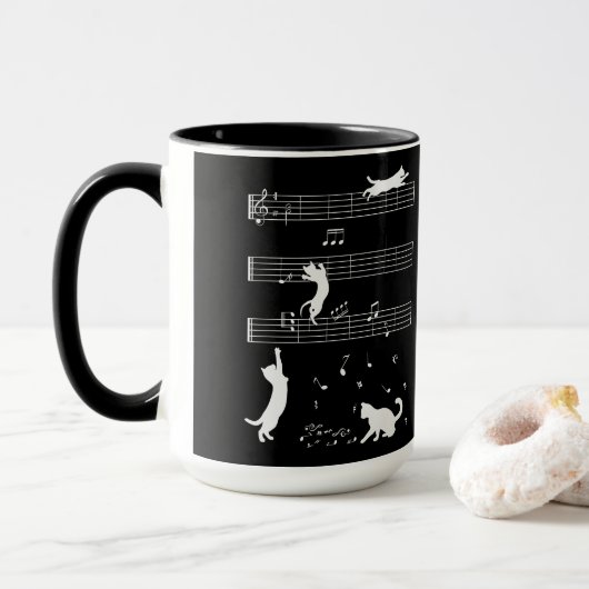 Cat Piano Notes Party Café Mug (Avec donut)