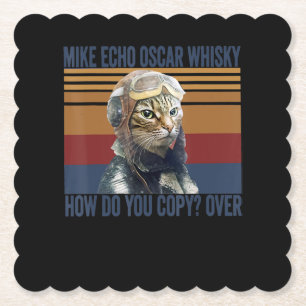Cat Pilot Mike Echo Oscar Whisky Costume Gift Kartonnen Onderzetters