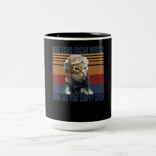 Cat Pilot Mike Echo Oscar Whisky Costume Gift Tweekleurige Koffiemok