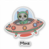 Cat Pilot & UFO ruimteschip, Cool Outer Space, Gra Sticker (Voorkant)