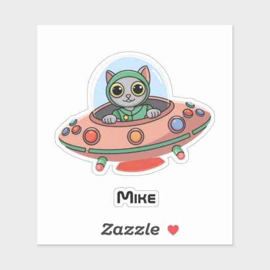 Cat Pilot & UFO ruimteschip, Cool Outer Space, Gra Sticker (Vel)