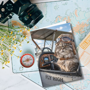 Cat Pilot & Vliegtuig, Cool Funny Aviation Verjaar Kaart