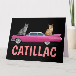 CAT PINK CADDY CLASSIC CAR big BIRTHDAY CARDS Kaart
