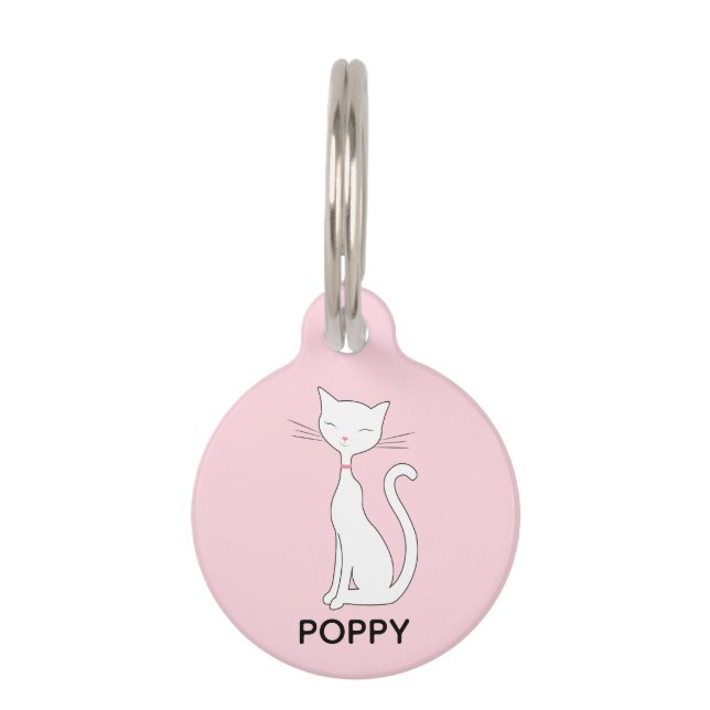 Cat Pink Gepersonaliseerde Pet ID Tag Huisdierpenning (Voorkant)