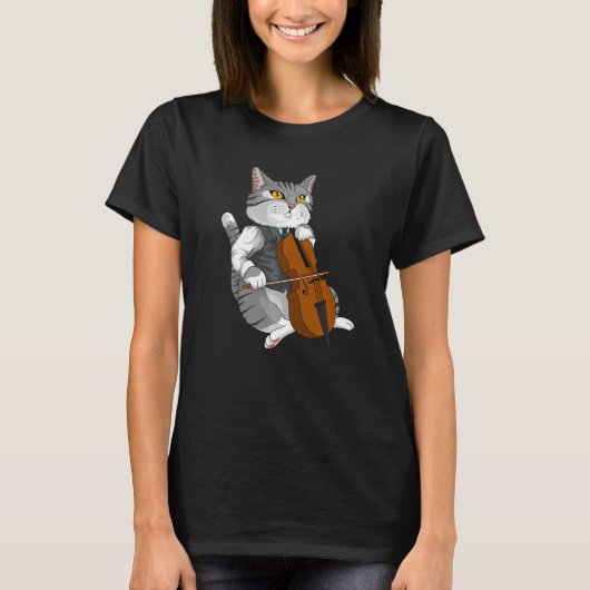 Cat Playing Cello Violin musical instrument T-shirt (Voorkant)