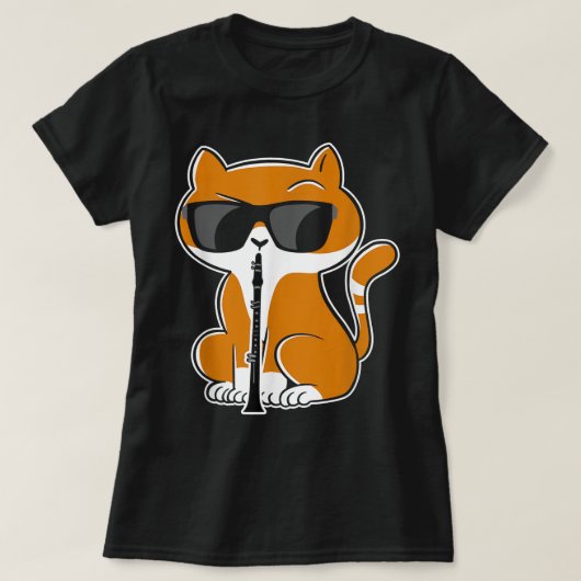 Cat Playing Clarinet Kitty Marching Band Clarinet T-shirt (Design voorkant)