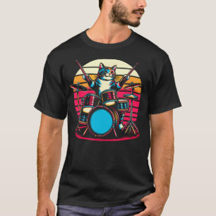 Cat Playing Drums Drummer Novelty Music Lover Funn T-shirt