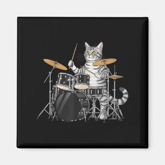 Cat Playing Drums Drumset Drumkit Drumming Drum Dr Magneet (Voorkant)
