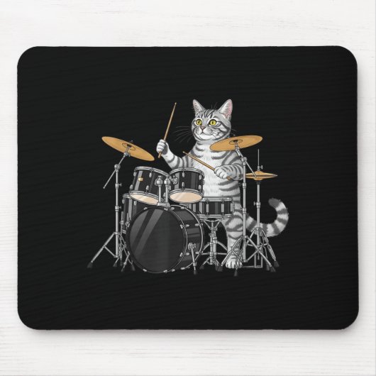 Cat Playing Drums Drumset Drumkit Drumming Drum Dr Muismat (Voorkant)