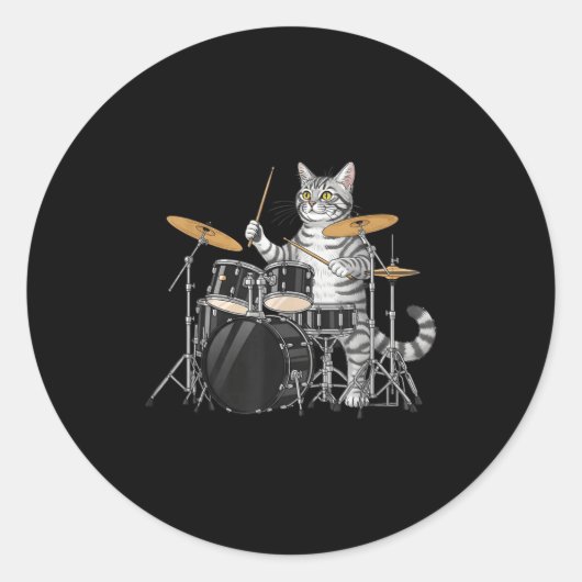 Cat Playing Drums Drumset Drumkit Drumming Drum Dr Ronde Sticker (Voorkant)