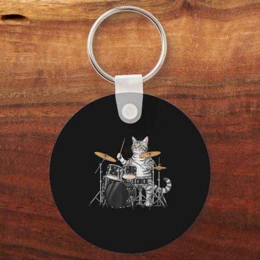 Cat Playing Drums Drumset Drumkit Drumming Drum Dr Sleutelhanger (Voorkant)