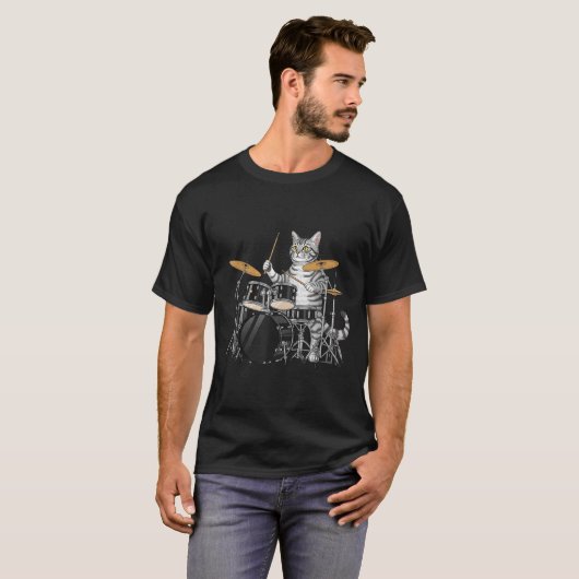 Cat Playing Drums Drumset Drumkit Drumming Drum Dr T-shirt (Voorkant volledig)