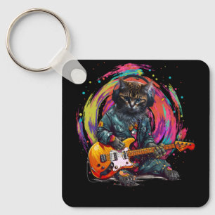 Cat Playing Elektrische Gitaar Rock Heavy Metal Mu Sleutelhanger