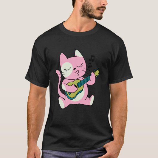 cat playing guitar music t-shirt (Voorkant)