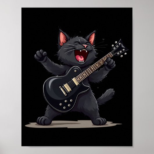 Cat Playing Guitar Rock And Roll Rock Star Funny  Poster (Voorkant)