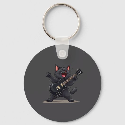 Cat Playing Guitar Rock And Roll Rock Star Funny  Sleutelhanger (Voorkant)