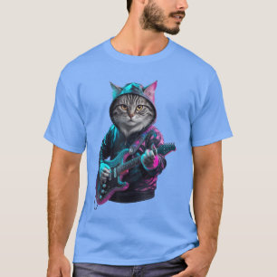 Cat Playing Guitar Rock and Roll Rock voor mannen T-shirt