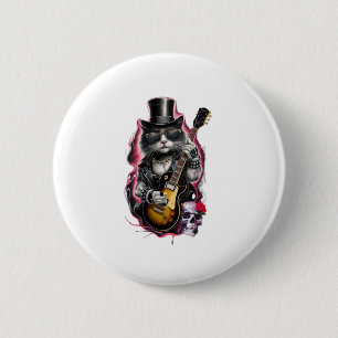 Cat Playing Guitar Rock & Roll jaren 80 jaren 90 R Ronde Button 5,7 Cm
