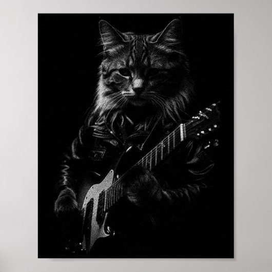 Cat Playing Guitar Rock Star Rock And Roll Men Wom Poster (Voorkant)