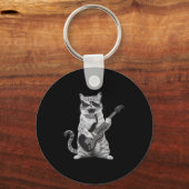 Cat Playing Guitar Rock Star Rock And Roll Men Wom Sleutelhanger (Voorkant)