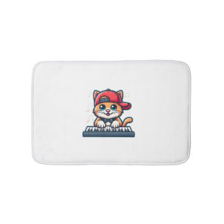Cat Playing Piano Design voor Muziek en Kattenlief Badmat