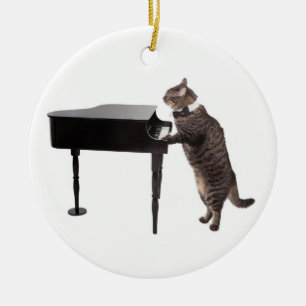 Cat Playing Piano Keramisch Ornament
