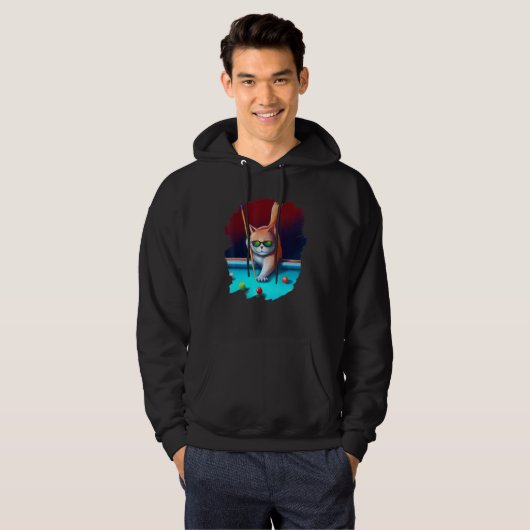 Cat Playing Pool Billiards in Lounge Cool Cats 1 Hoodie (Voorkant volledig)