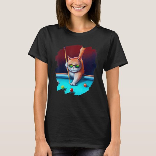 Cat Playing Pool Billiards in Lounge Cool Cats 1 T-shirt (Voorkant)