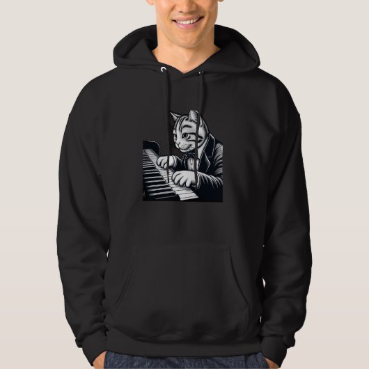 Cat Playing The Piano draagt pak en Stropdas piani Hoodie (Voorkant)