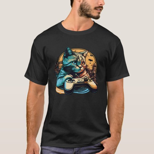 Cat Playing Video Games For Cat  And Gamers  2 T-shirt (Voorkant)
