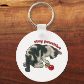 Cat Playing with MARBLES, Stay Pawsitive, Pun Sleutelhanger (Voorkant)