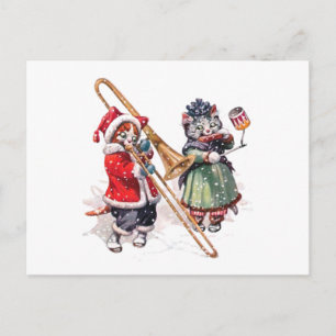 Cat Plays Trombone in the Snow Briefkaart