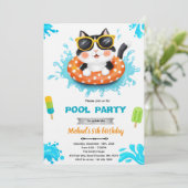 Cat pool party invitation kaart (Staand voorkant)