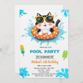 Cat pool party invitation kaart (Voorkant / Achterkant)