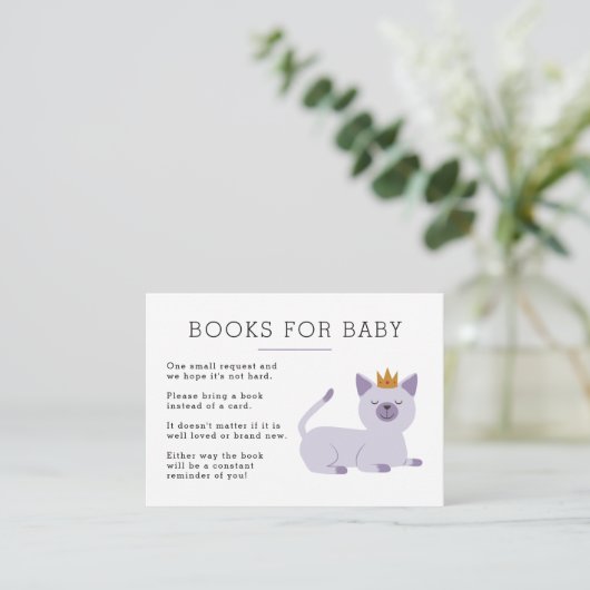 Cat Princess Book Request Baby shower Informatiekaartje (Staand voorkant)