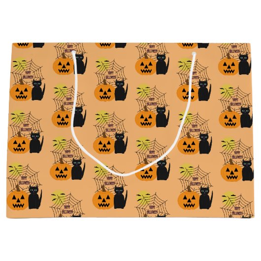 Cat & Pumpkin Halloween Large Gift Bag Groot Cadeauzakje (Voorkant)