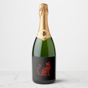 Cat Pumpkin Jack O Lantern Halloween Mannen Vrouwe Sparkling Wijnetiket