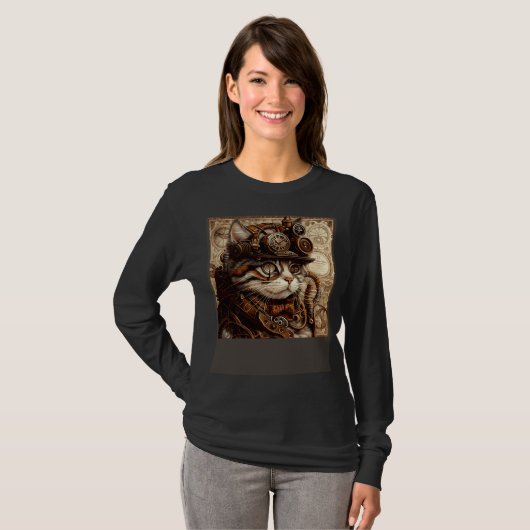 Cat Quilting Steampunk T-shirt (Voorkant volledig)