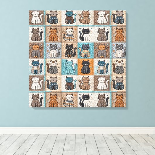 Cat quiltontwerp canvas afdruk (Insitu (Houten vloer))