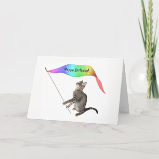 Cat Rainbow Banner Birthday Card Kaart