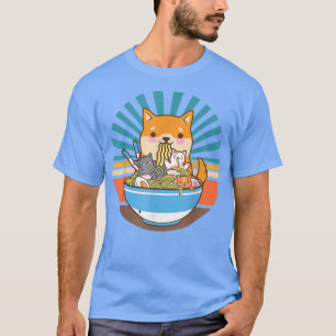 Cat Ramen Dog Shiba in Japanse Kawaii Cute Anime T-shirt