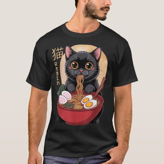 Cat Ramen Funny Graphic Tees Japanese Kawaii Cat A (Voorkant)