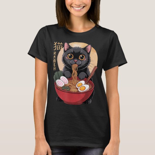 Cat Ramen Funny Graphic Tees Japanese Kawaii Cat A (Voorkant)
